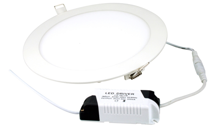 Circular recessed panel with white trim and driver