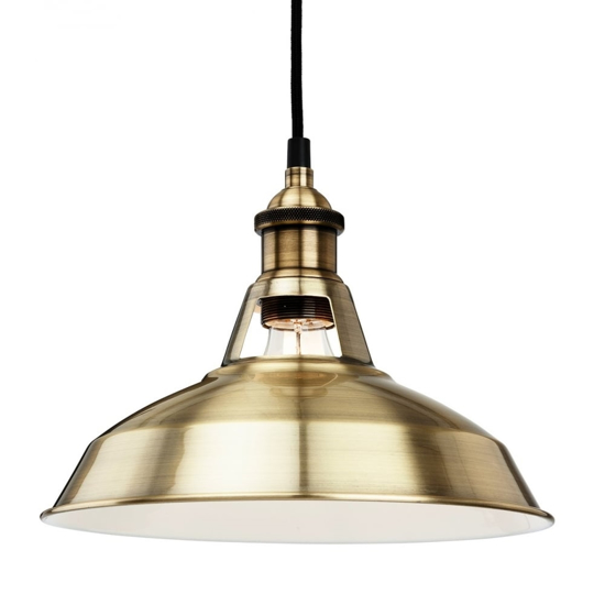 Antique brass pendant shade ideal for kitchen lighting