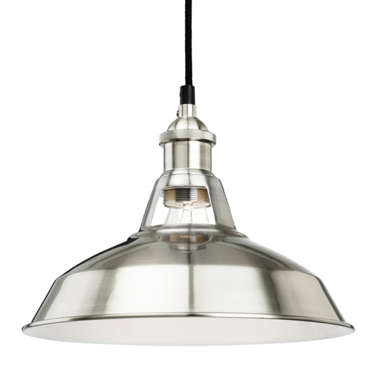 Beautiful brushed steel pendant light with black flex perfect for over kitchen islands and tables