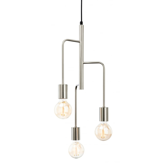 3 arm drop pendant light in brushed steel