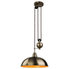 Rise and fall pendant light in an antique brass finish with copper insert