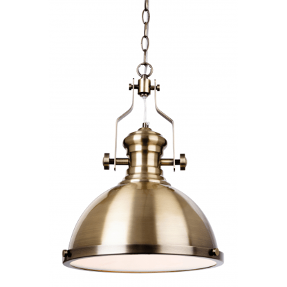 Industrial style pendant in an antique brass finish