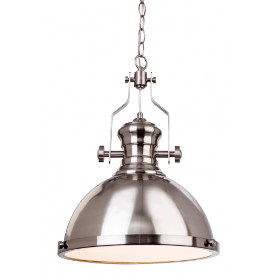 Industrial style pendant in a brushed steel finish