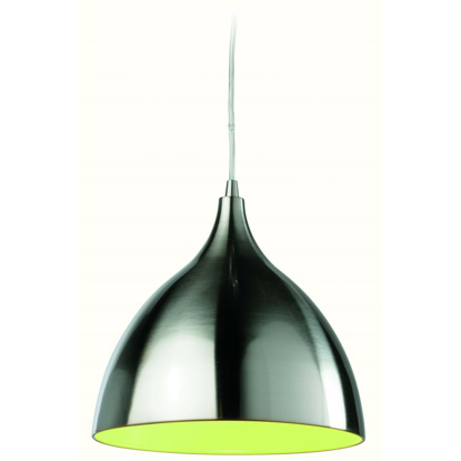 Brushed steel pendant light with green interior