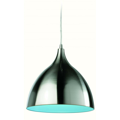Brushed steel pendant light with blue interior