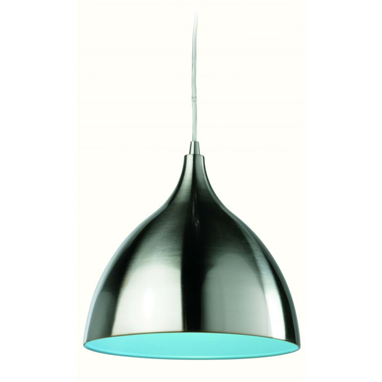 Brushed steel pendant light with blue interior