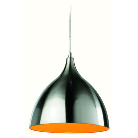Brushed steel pendant light with orange interior