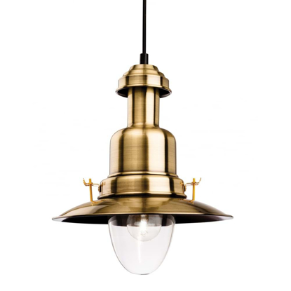 Traditional style pendant light in antique brass with a large glass shade
