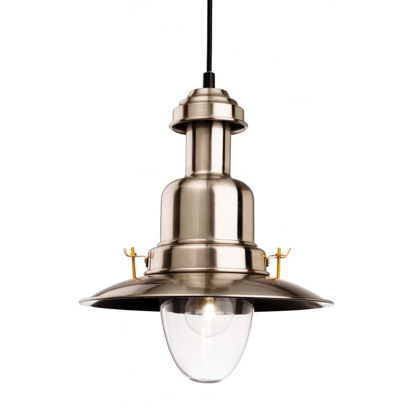 Traditional style pendant light in a brushed steel finish with a large glass shade