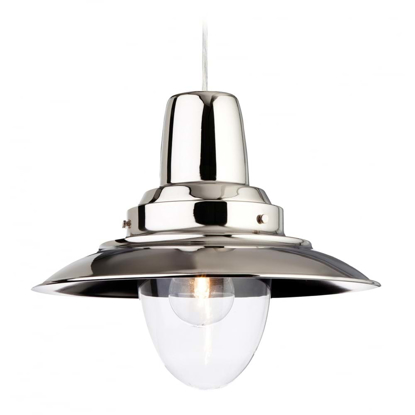 Traditional style pendant light in chrome with a large glass shade