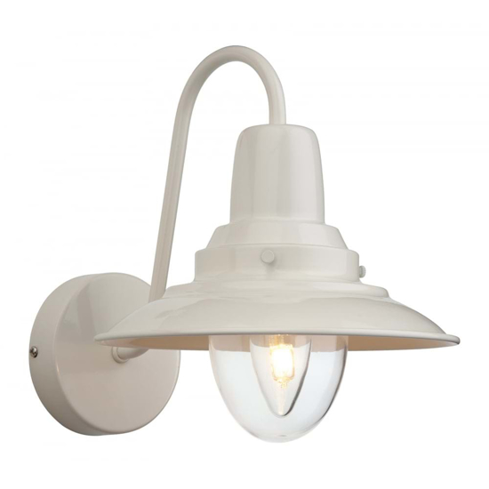 Modern twist on a traditional style wall light in white with a large glass shade