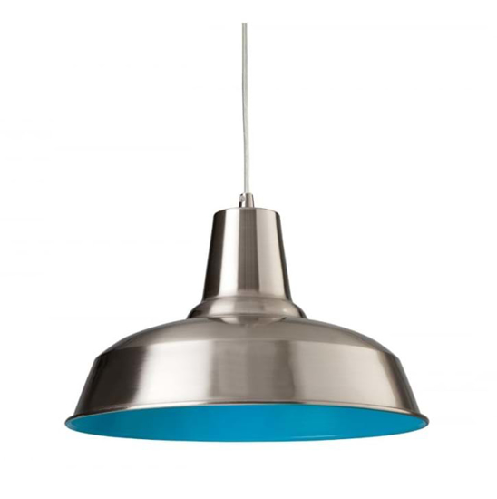 Brushed steel pendant light with blue interior