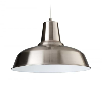 Brushed steel pendant light with white interior