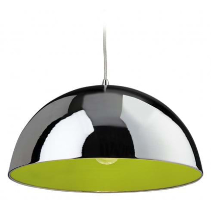 Large chrome pendant with a green interior