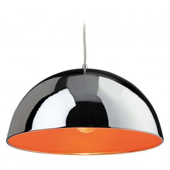 Large chrome pendant with orange interior