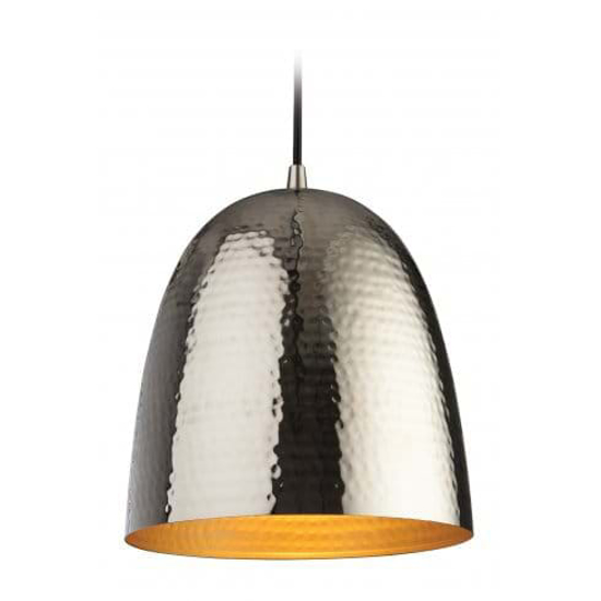 Funky style pendant light with nickel finish and brass interior