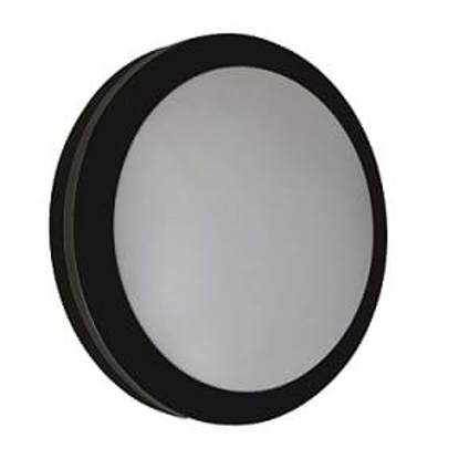 Black round wall light with opal diffuser