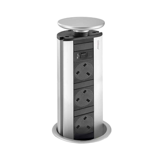 Picture of EVOline Port Pop-Up Module 3x Sockets with USB A+C in Silver SY7366SI