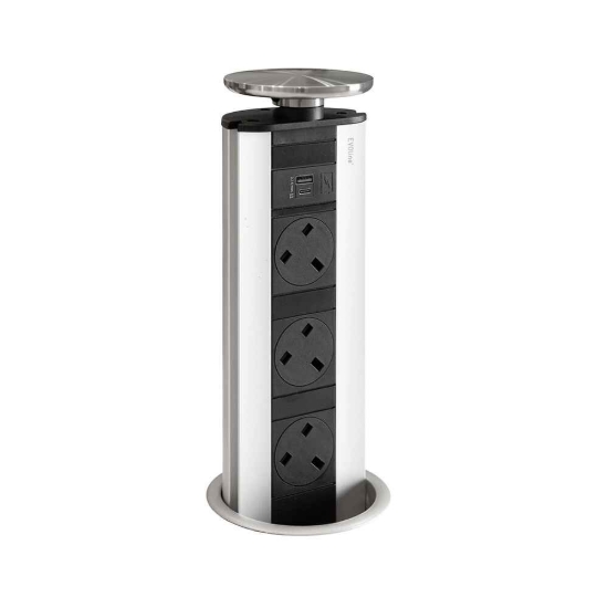 Picture of EVOline Port Pop-Up Module 3x Sockets with USB A+C in Stainless Steel SY7366