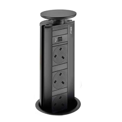 Picture of EVOline Port Pop-Up Module 3x Sockets with USB A+C in All Black SY7366AB