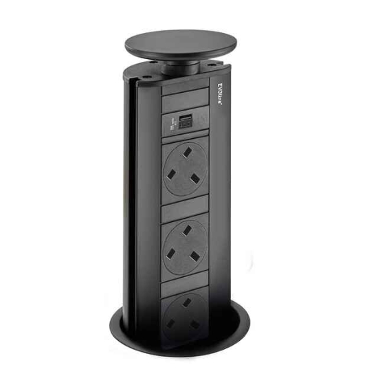 Picture of EVOline Port Pop-Up Module 3x Sockets with USB A+C in All Black SY7366AB