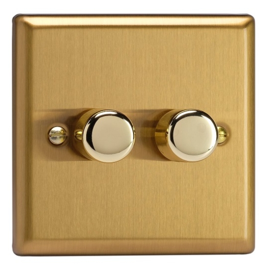 Picture of Varilight V-Pro Brushed Brass 2-Gang 2-Way Rotary LED Dimmer  2x 0-120W JBP252