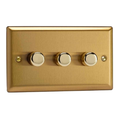 Picture of Varilight V-Pro Brushed Brass 3-Gang 2-Way Rotary LED Dimmer 3x 0-120W JBDP303