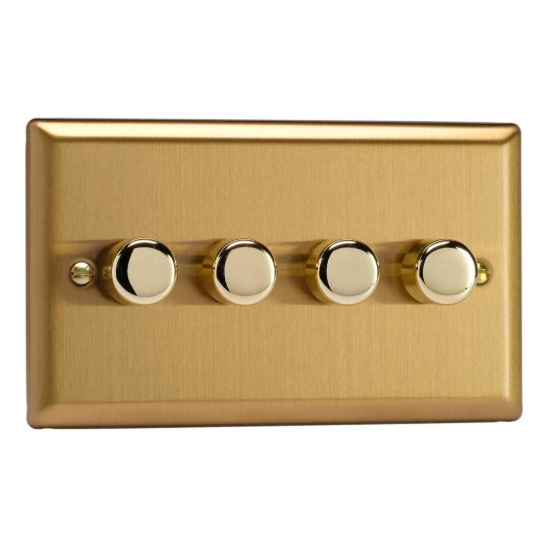 Picture of Varilight V-Pro Brushed Brass 4-Gang 2-Way Rotary LED Dimmer 4x 0-120W JBDP254