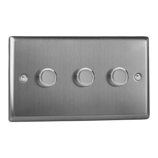 Picture of Varilight V-Pro Brushed Steel 3-Gang 2-Way Rotary LED Dimmer  3x 0-120W JTDP303