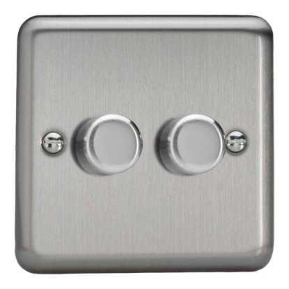 Picture of Varilight V-Pro Matt Chrome 2-Gang 2-Way Rotary LED Dimmer 2x 0-120W JSP252