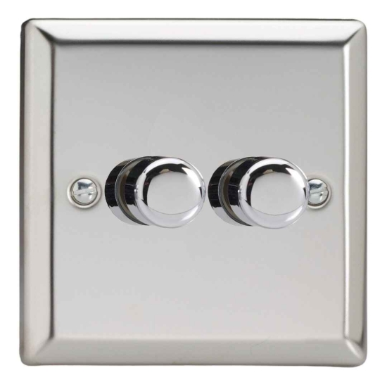 Picture of Varilight V-Pro Mirror Chrome 2-Gang 2-Way Rotary LED Dimmer 2x 0-120W JCP252
