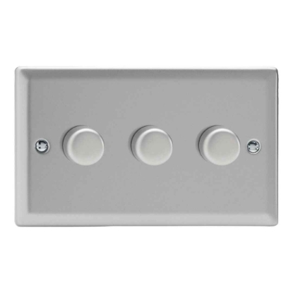 Picture of Varilight V-Pro Satin Chrome 3-Gang 2-Way Rotary LED Dimmer 3x 0-120W JNDP303