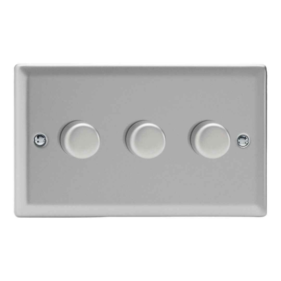 Picture of Varilight V-Pro Satin Chrome 3-Gang 2-Way Rotary LED Dimmer 3x 0-120W JNDP303