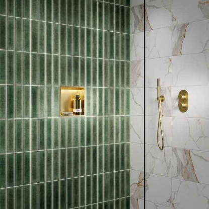 Picture of Linear LED Shower Niche Box in Brushed Brass 300x300mm SY5100BR-S